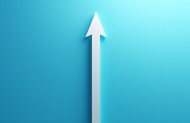 Fototapeta premium Elegant white arrow pointing up on dark blue background. Symbol of growth and progress.