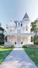 A large white house with a white roof and a white porch