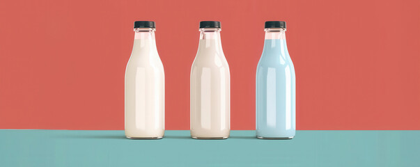 Milk bottles, fresh from the farm, flat design illustration