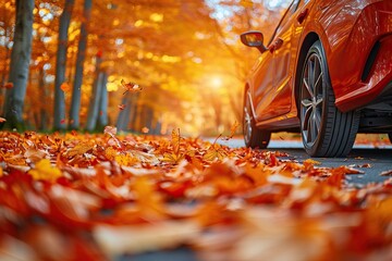 Autumn Drive Through Crimson Leaves