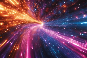Light speed, hyperspace, space warp background. colorful streaks of light gathering towards the event horizon