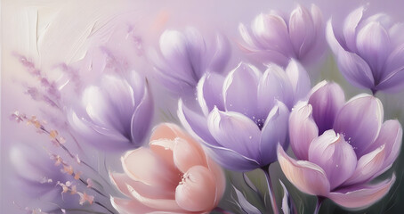 Fototapeta premium Purple flowers in a vase with water droplets