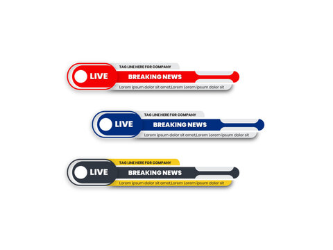 Set Of Breaking News Blue, Red and black geometric lower third banner template design