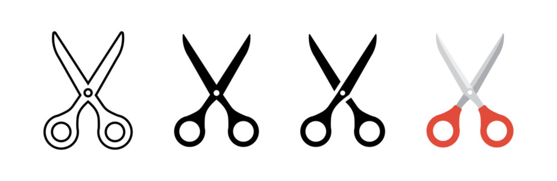 Scissors icon set. Cut symbol. Paper clippers vector illustration. Shears sign. Hairdresser pictogram. Colored cartoon scissors icon.
