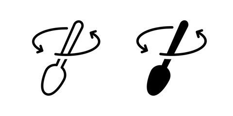 Spoon stir icon. Spoon mixing vector illustration. Arrow mix symbol. Stirring line, outline, black and filled element design.