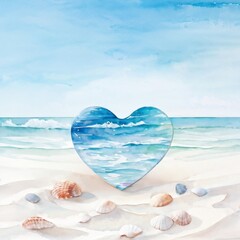 Obraz premium watercolor seascape with a heart among waves in light colors