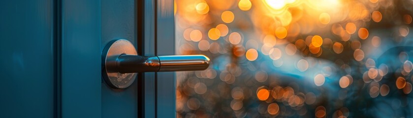 Obraz premium Smart Lock Focus on a smart lock on a front door, with a bright background, empty space left for text 