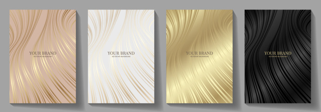 Black and gold elegant cover design set. Modern Luxury vector art background. Premium fashionable template for cover design, invitation, flyer, wedding card, note book, menu design.