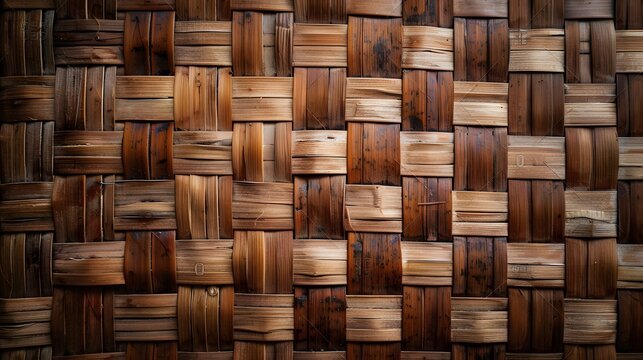 Bamboo or rattern weaving pattern texture background. A part of brown natural bamboo wood basket woven. Can use for decor, wallpaper and design.