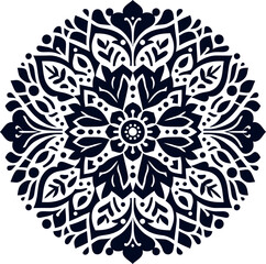 round geometrical shape decorative Floral design Silhouette Motif Pattern, round shape Flower design elements silhouette pattern black and white