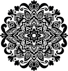 round geometrical shape decorative Floral design Silhouette Motif Pattern, round shape Flower design elements silhouette pattern black and white