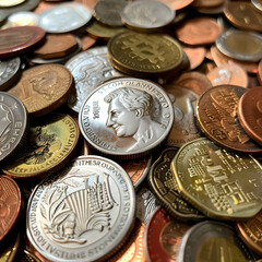 Close-Up of Gold Coins Stacked on a Reflective Surface
