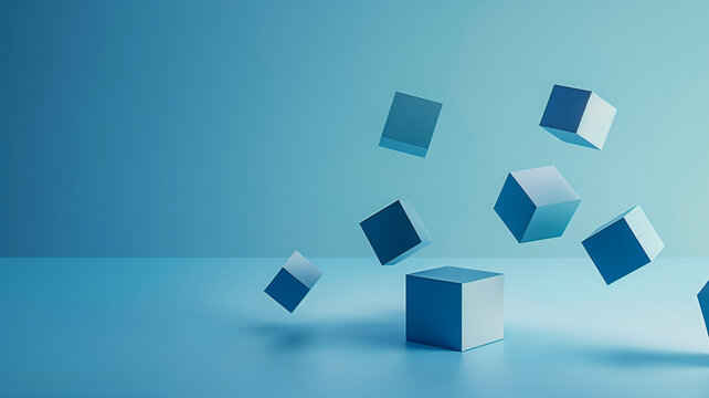 Abstract Geometric Shapes Floating Over a Gradient Blue Background