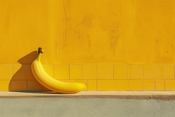 A yellow banana on a bright yellow background.