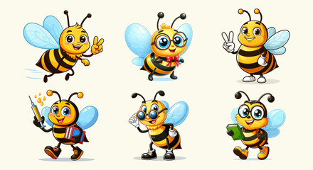 set a funny the bee  vector illustration 