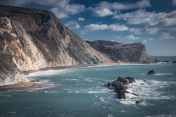 Jurassic Coast in cloudy day, Dorset, UK