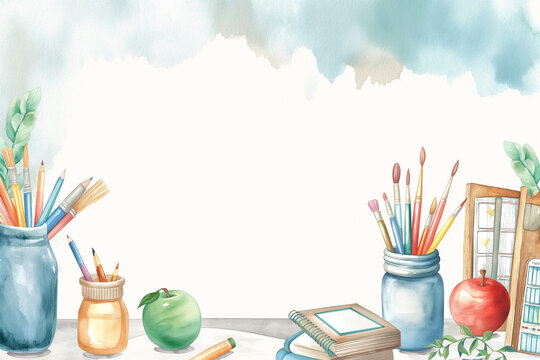 Watercolor back to school card background frame image