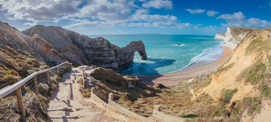 Panorama of Durdle Door Bay, Jurassic Coast, Dorset, UK