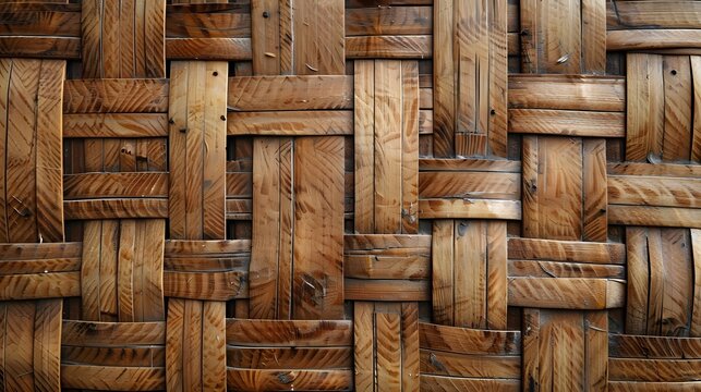 Bamboo or rattern weaving pattern texture background. A part of brown natural bamboo wood basket woven. Can use for decor, wallpaper and design.