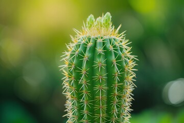 Obraz premium A large cactus with large needles on a green background.