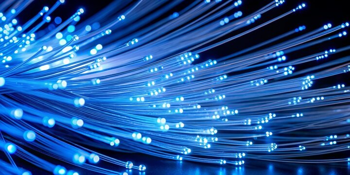 Fiber Optic Cables, Blue Light, Network, Connection, Technology