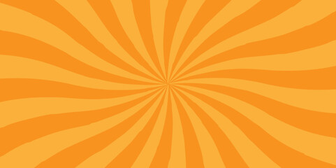 Orange and yellow shine abstract sunburst retro sunlight vintage burst. background sunrise sunbeam element spiral striped illustration sunray template wallpaper design.