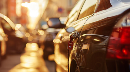 A close-up of a used car parked in an outdoor lot, highlighting its polished exterior and the price tag hanging from the rearview mirror.
