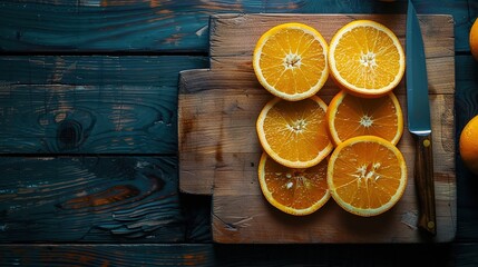 Oranges on cutting board