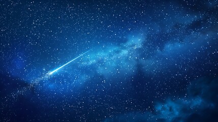 A whimsical scene of a shooting star streaking across a deep blue sky, leaving a trail of sparkling stardust in its wake.