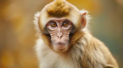 Obraz premium Close-up portrait of a rhesus macaque with an expressive and beautiful face