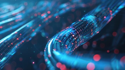 Abstract Digital Data Stream with Glowing Blue and Red Lights