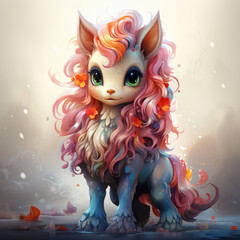 Watercolor Enchanted Kawaii Unicorn Foal with Floral Accents, clipart Illustration, Generative Ai