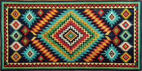 Vibrant Rug with Geometric Patterns - Traditional, Woven, Colorful, Textile