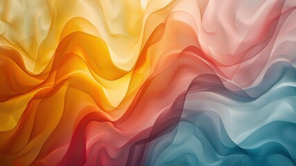 Obraz premium Abstract multicolored wavy background featuring dynamic flowing lines in vibrant yellow, orange, red, and blue shades blending together seamlesslyabstract