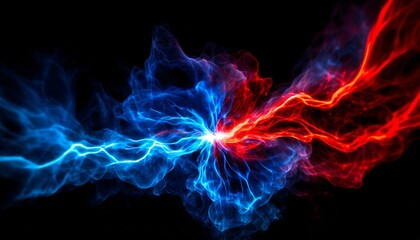冷気を纏った青いプラスマと赤いプラズマが幻想的に混ざり合うスタイリッシュな背景画像 Generated by AI