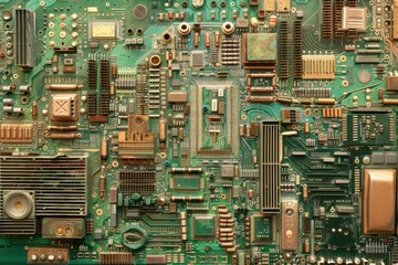Obraz premium Highresolution image showcasing various electronic components and circuit pathways on a green pcb