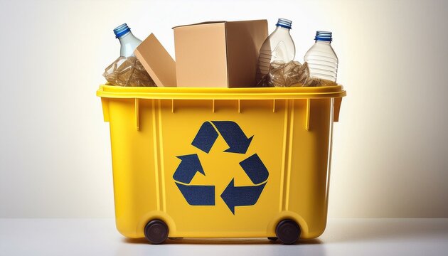 Poubelle jaune de recyclage de carton et de plastique