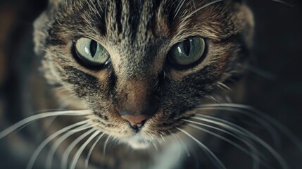 Tabby cat gazes at the camera