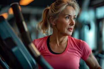 Obraz premium Determined woman exercising on elliptical machine at the gym.