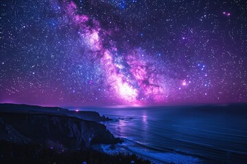 Obraz premium Colorful Fantasy Night Sky with Aurora and Galaxy in Blue and Purple - Wallpaper