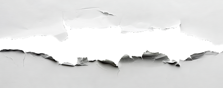 Ragged hole torn in ripped paper, cut out