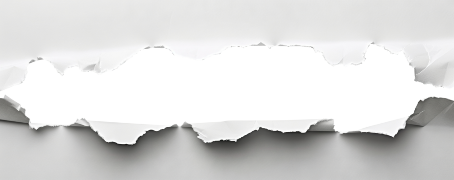 Ragged hole torn in ripped paper, cut out