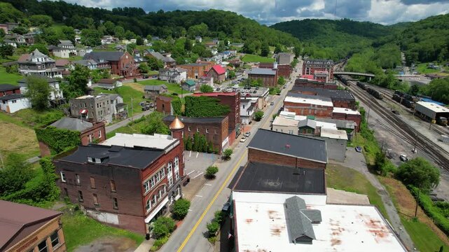 WEST VIRGINIA - 7.5.2024 - Fantastic aerial view passing over a church in Grafton, West Virginia.