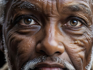 Close up portrait of an old man with white beard and mustache.