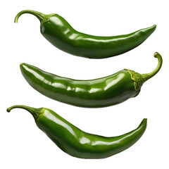 set of Hot and Fresh Green Chili Isolated on Transparent Background
