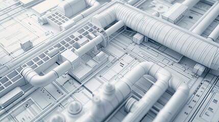 3D illustration blueprint of an architectural ventilation system design