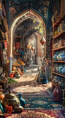 Fototapeta premium Design a flag with elements from Iran's bazaars, realistic photo