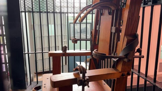 WEST VIRGINIA - 6.28.2024 - Close-up of the electric chair at the West Virginia Penitentiary.
