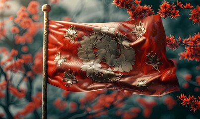 Naklejka premium Design a flag with cultural symbols, realistic photo