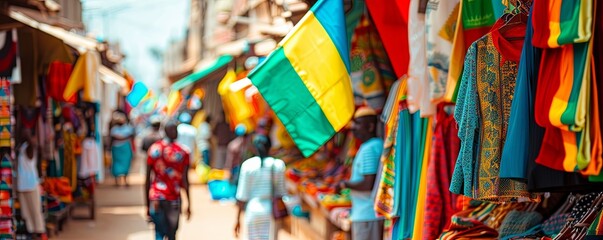 Design a flag with Senegal's colorful markets, realistic photo